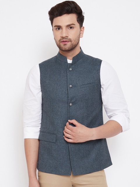 

Spirit Men Teal Blue Solid Nehru Jacket