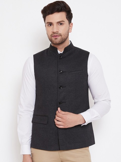 

Spirit Men Black Woven Design Nehru Jacket
