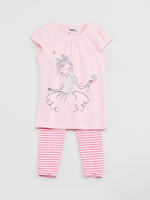 

max Girls Pink Printed Top with Pyjamas
