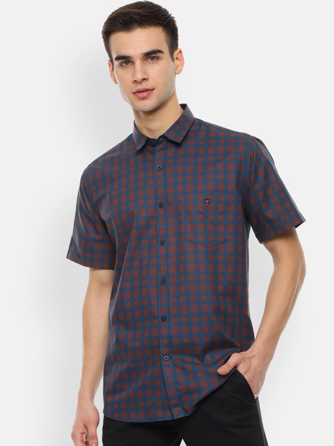 

Louis Philippe Sport Men Navy Blue & Brown Slim Fit Checked Casual Shirt