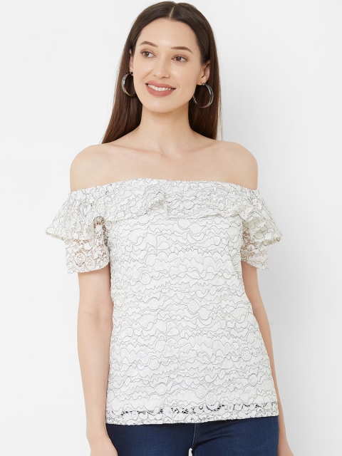 

Kraus Jeans Women White Self Design Bardot Top