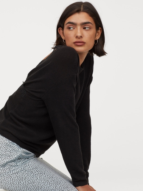 

H&M Women Black Solid Open Back Top