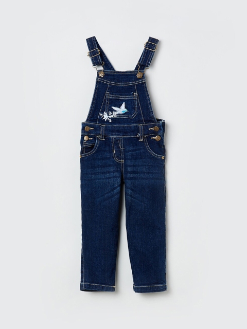 

max Girls Blue Embroidered Denim Dungarees