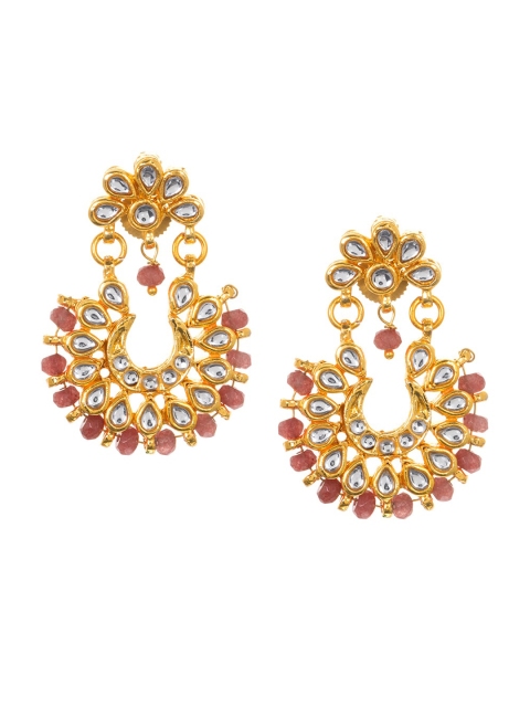 

INDYA Pink & Gold-Plated Crescent Shaped Chandbalis