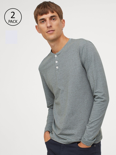 

H&M Men 2-Pack Slim Fit Henley Tops, White