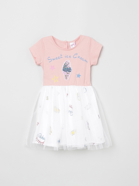

max Girls Pink & White Printed Fit and Flare Dress