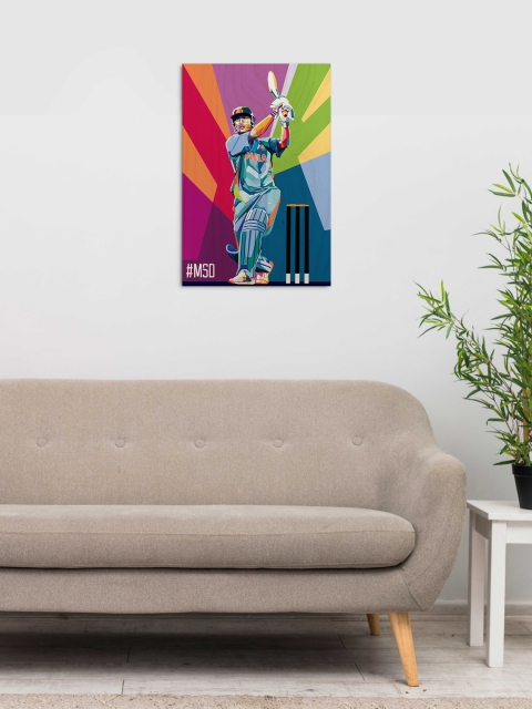 

Bigsmall Blue & Purple M S Dhoni Printed Wooden Wall Art