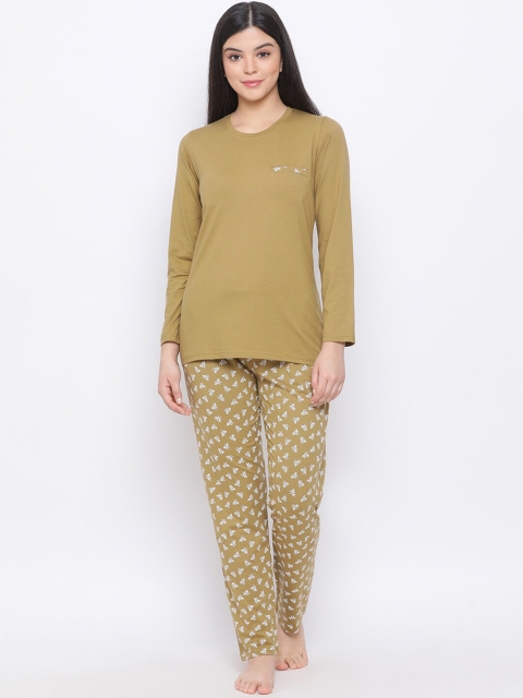 

Kanvin Women Olive Green Printed Night Suit
