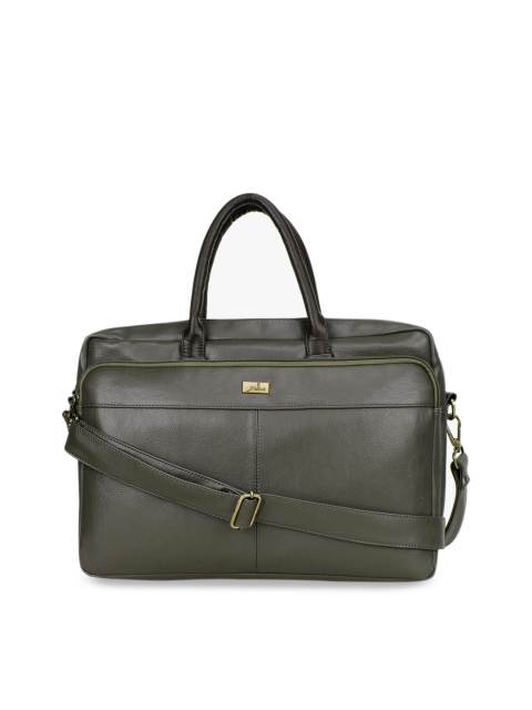 

yelloe Men Olive Green Solid 16 Inch Laptop Bag, Brown
