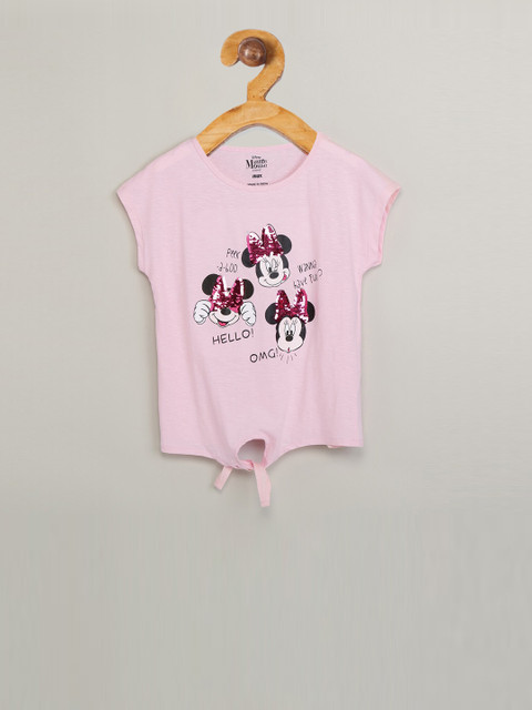 

max Girls Pink & Black Minnie Mouse Print Top