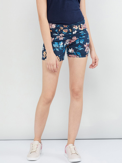 

max Women Navy Blue Printed Regular Fit Regular Shorts