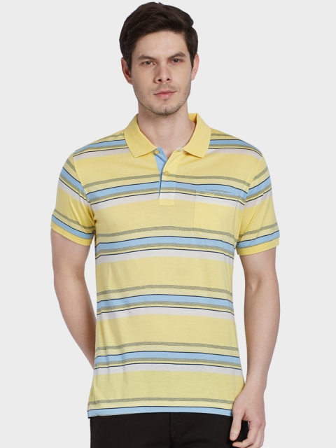 

ColorPlus Men Yellow & Blue Striped Polo Collar T-shirt