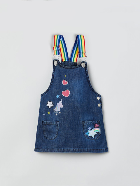 

max Girls Blue Self Design Pinafore Dress