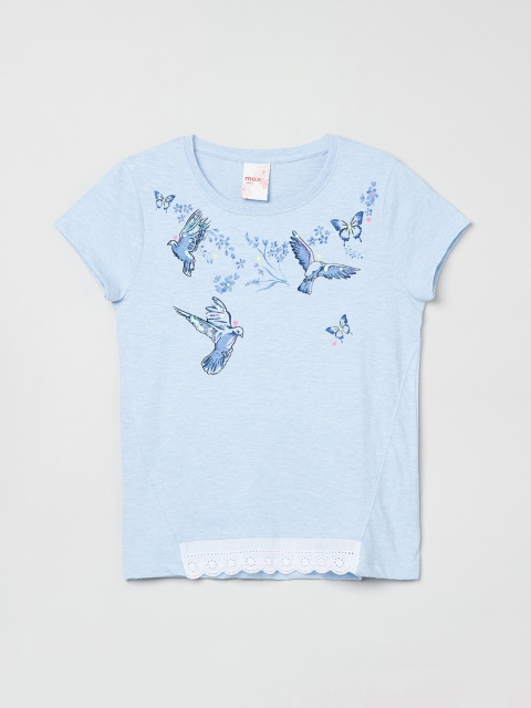 

max Girls Blue Graphic Print Round Neck T-shirt