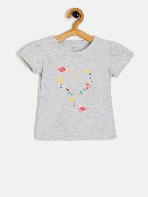 

Aomi Girls Grey Printed Round Neck T-shirt