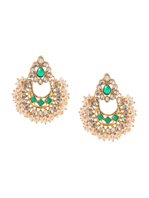 

INDYA Green & Gold-Plated Handcrafted Crescent Shaped Chandbalis