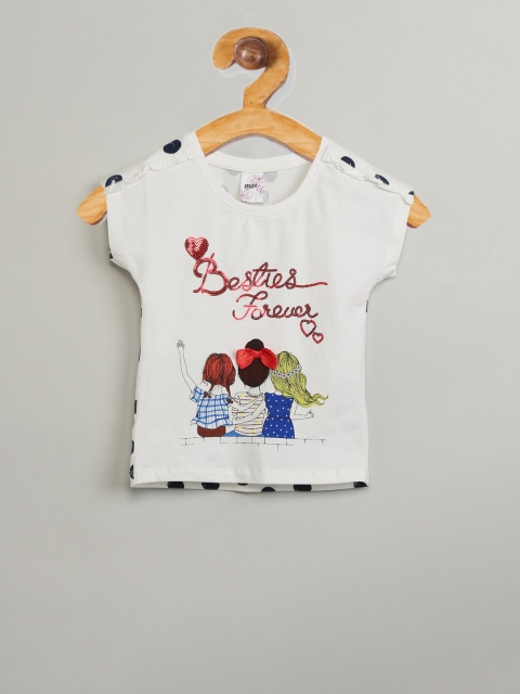 

max Girls Cream-Coloured Printed Round Neck T-shirt