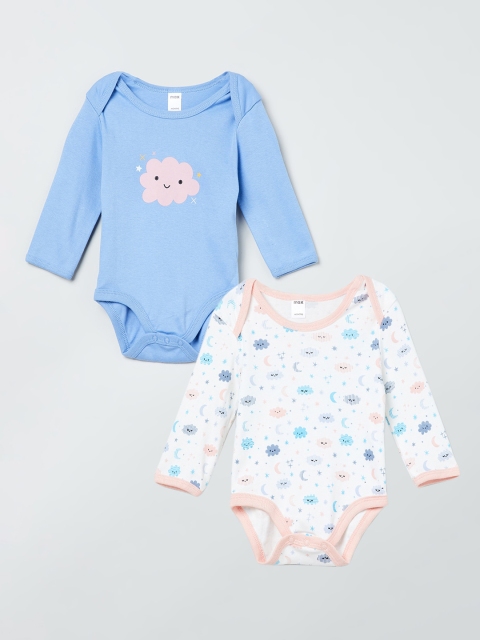 

max Girls Pack of 2 Blue & White Printed Bodysuits