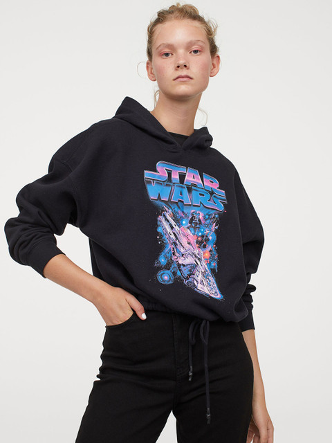 

H&M Women Black & Blue Drawstring Hoodie