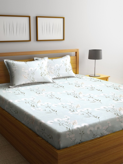 

DREAM WEAVERZ Green Floral 250 TC Cotton 1 King Bedsheet with 2 Pillow Covers