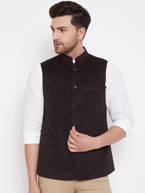 

Spirit Men Coffee Brown Woven Design Nehru Jacket