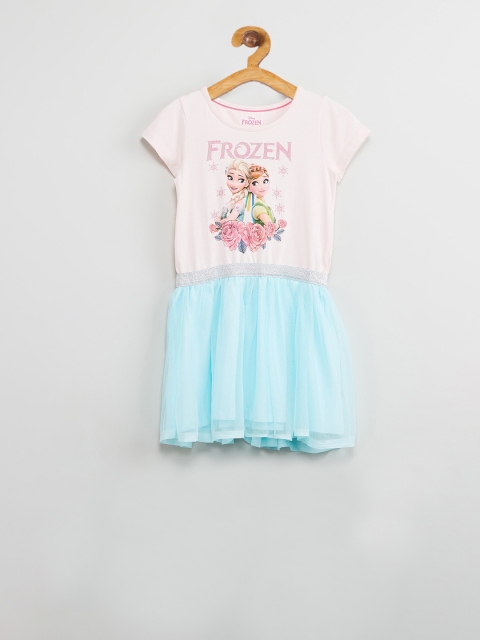 

max Girls Peach-Coloured Printed A-Line Dress