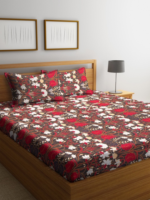 

Trident Brown & Red Floral 144 TC Cotton 1 Queen Bedsheet with 2 Pillow Covers