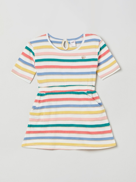 

max Girls Multicoloured Candy Striped Fit and Flare Dress, Multi