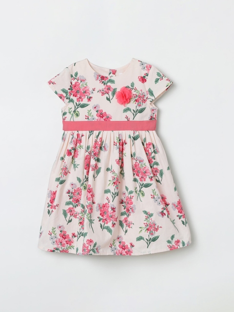 

max Girls Off-White & Pink Floral Print Fit and Flare Dress