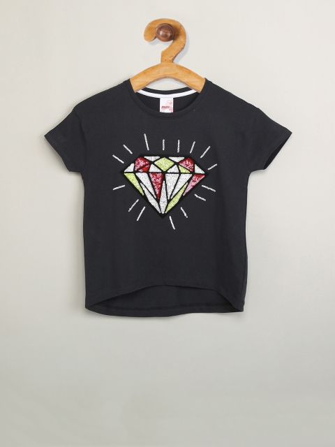 

max Girls Charcoal Black Printed Top