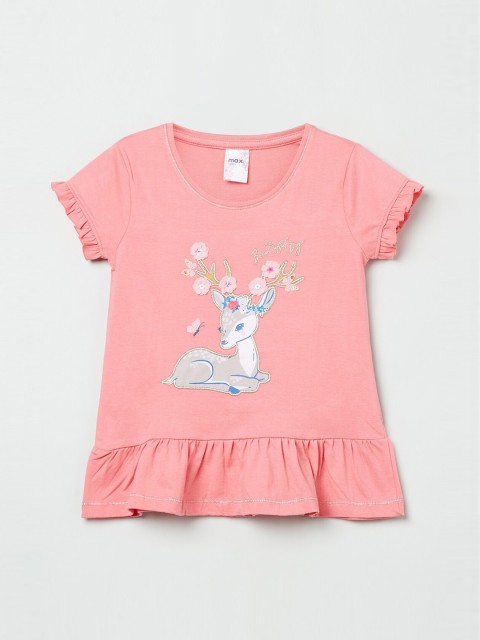 

max Girls Coral Pink & White Printed Top