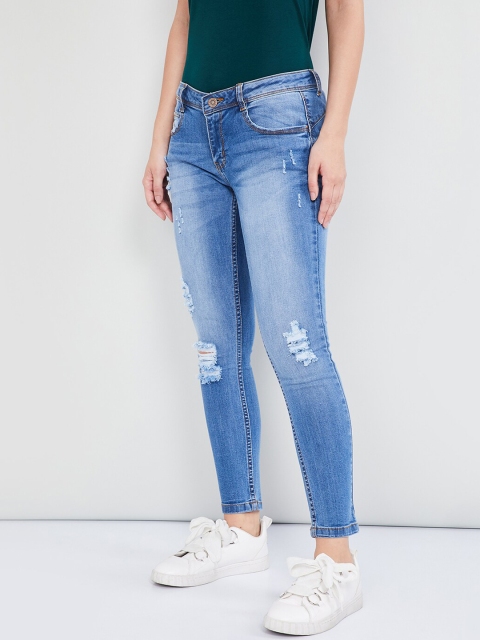 

max Women Blue Skinny Fit Mid-Rise Mildly Distressed Stretchable Jeans