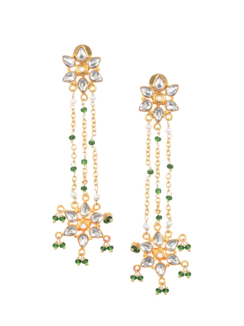 

INDYA White & Gold-Plated Floral Drop Earrings