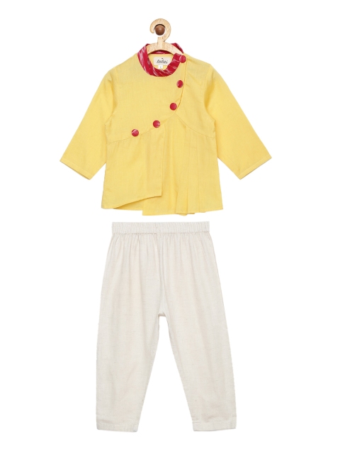 Tutus By Tutu Boys Yellow & Off-White Solid Kurta with Pyjamas