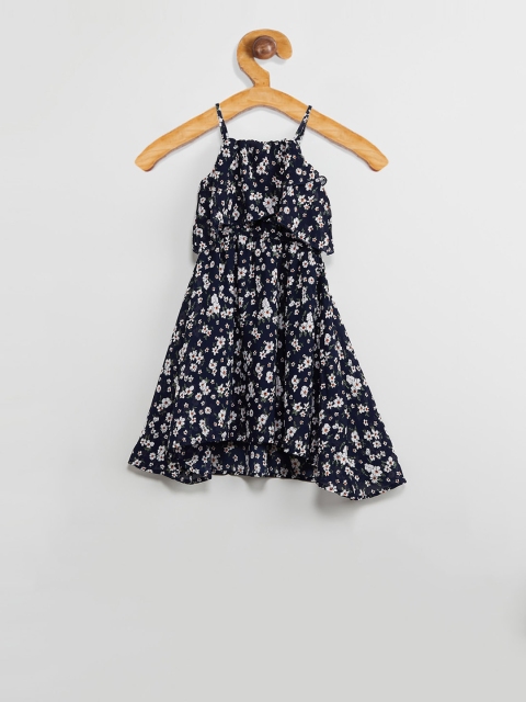 

max Girls Navy Blue Floral Printed A-Line Dress