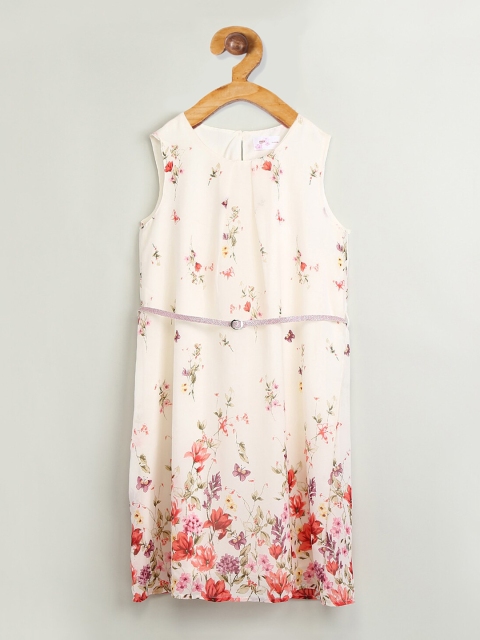 

max Girls Off-White & Pink Floral Print A-Line Dress