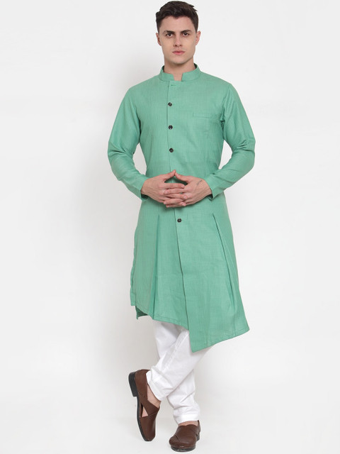 

MAXENCE Men Green Self Striped Kurta with Churidar