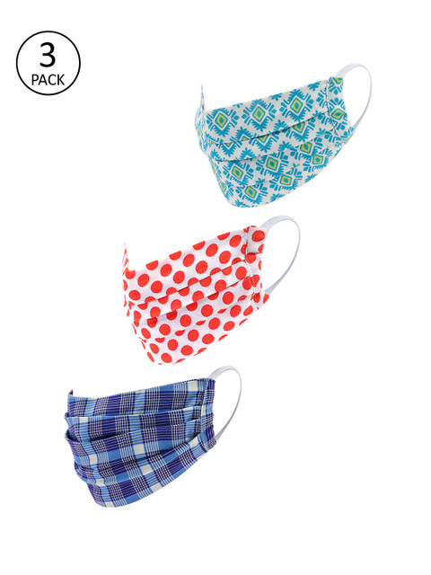 

LEGAL BRIBE Women Pack Of 3 Printed 3-Ply Reusable Cloth Masks, Blue