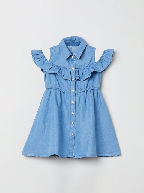 

max Girls Blue Solid Shirt Dress