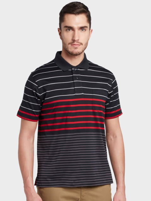 

ColorPlus Men Black Striped Polo Collar T-shirt