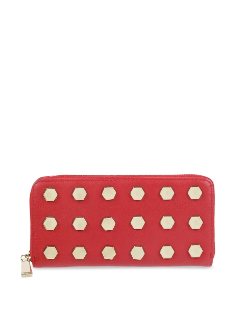 

Metro Women Red & Muted Gold-Toned Embellished Zip Around Wallet