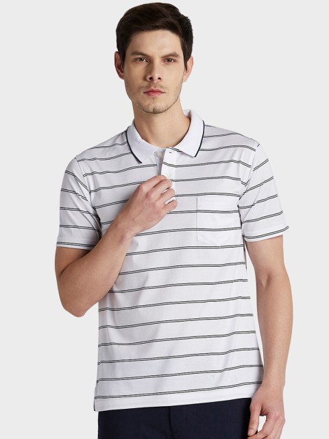 

ColorPlus Men White Striped Polo Collar T-shirt