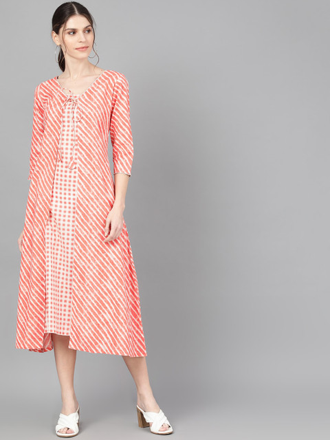 

AKS Women Peach-Coloured Printed A-Line Dress