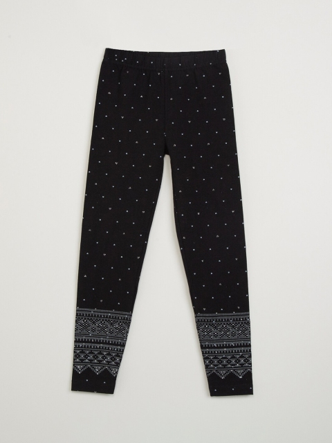 

max Girls Black & White Printed Ankle-Length Leggings
