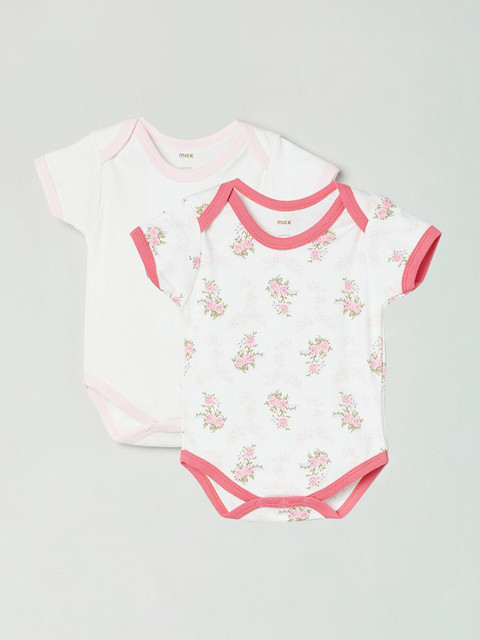 

max Girls Pack of 2 White Printed Bodysuits