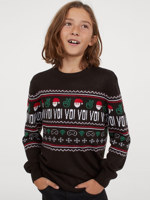 

H&M Girls Black Jacquard-Knit Jumper