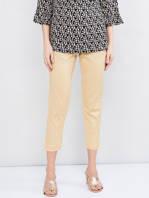 

max Women Beige Regular Fit Solid Cigarette Trousers
