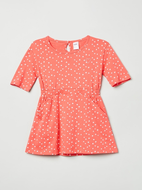 

max Girls Coral Orange & White Printed Fit and Flare Dress