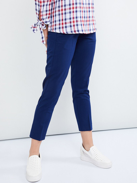 

max Women Navy Blue Slim Fit Solid Regular Trousers