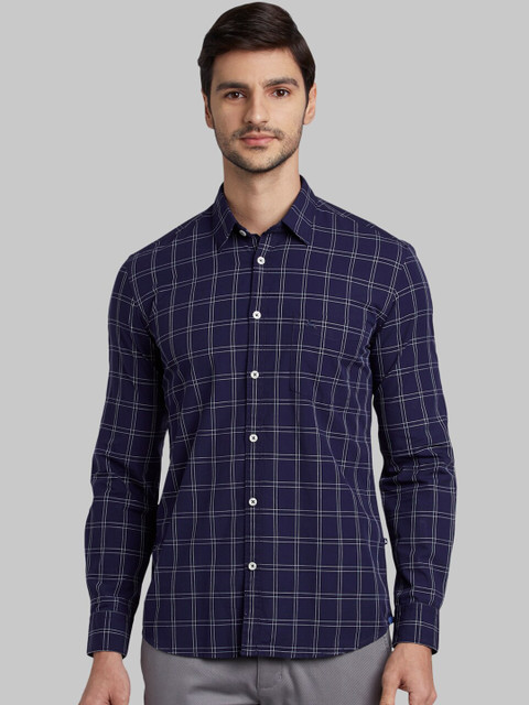 

Parx Men Navy Blue & White Slim Fit Checked Casual Shirt
